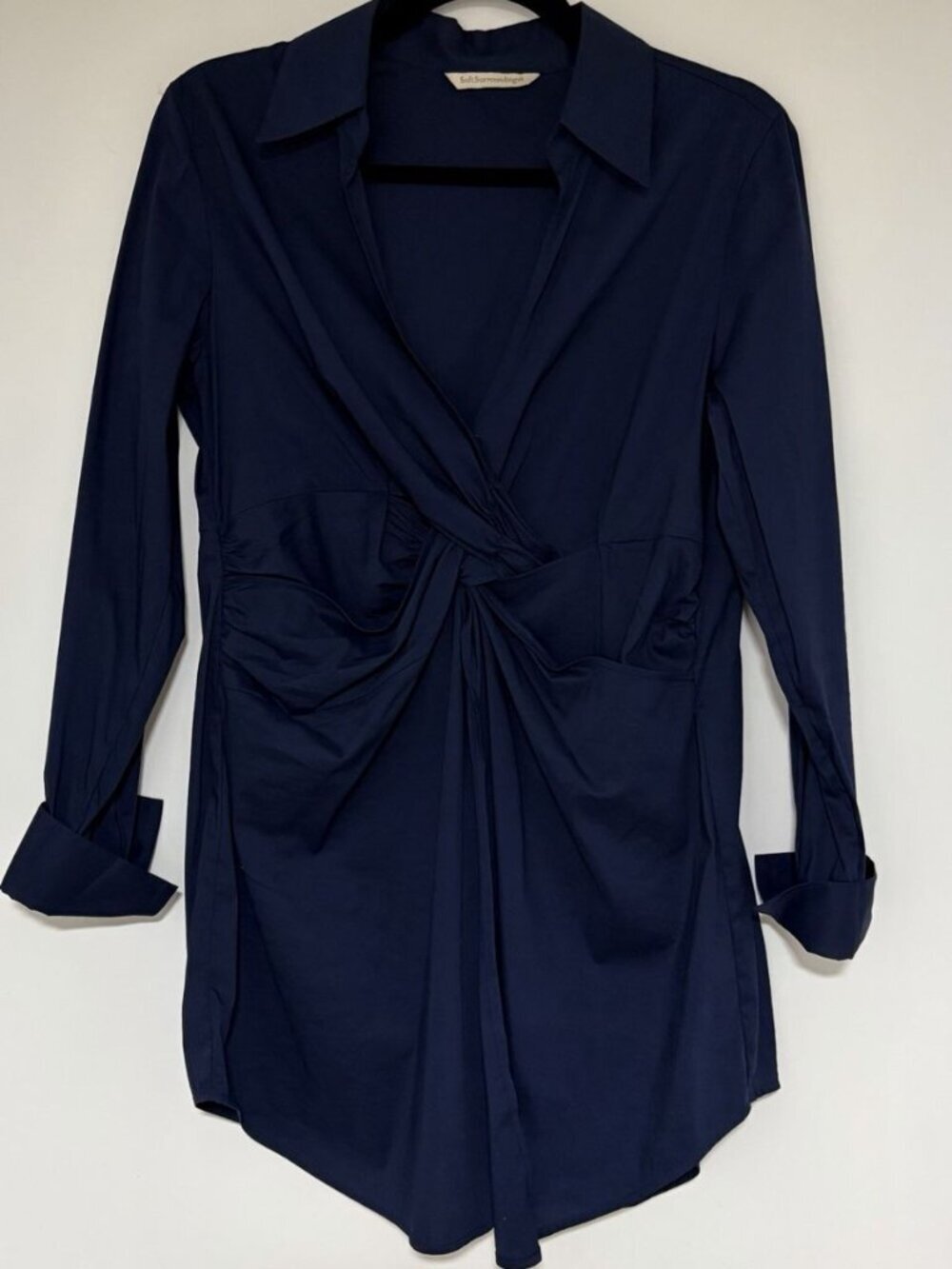 Soft Surroundings Navy V-Neck Cross Front Blouse Tunic Top Size Small